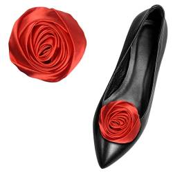 2 Stück Stoff-Rosen-Schuhclips für Frauen Mädchen Hochzeit Party Schuh Schnallen Schuh Dekoration Clips Schuh Verzierungen Rot, Einheitsgröße, Stoff von Gift girl