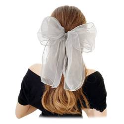 Haarspange mit großer Schleife, Organza-Haarspange, Haarschmuck, Haarschleier, Party, Hochzeit, Grau, 2 Stück von Gift girl