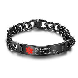 Medizinisches Alarmarmband, Personalisiertes Medizinisches Armband für Männer, Edelstahlarmband für Frauen, Diabetes-Armband. Individuell graviertes medizinisches ID-Armband (B-21.5cm-Schwarz) von Giftider