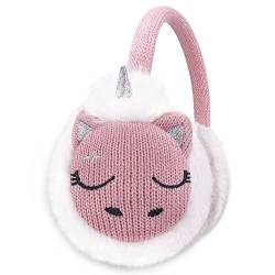 Gifts Treat Ohrenschützer Mädchen Ohrenwärmer Kinder Katzenohren Winter Plüsch Gestrickte Ohrenschützer mit Tier Muster Earmuffs Rosa,M von Gifts Treat