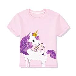 Mädchen T Shirt Kinder Shirt Baumwoll Tops Einhorn Kurzärm Mädchen Sommer Tops Stickerei Design mit Aufdruck und Farbe im Shirt,Rosa 2-3 Jahre von Gifts Treat