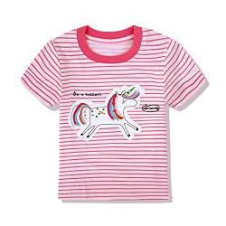 Mädchen T Shirt Kinder Shirt Baumwoll Tops Einhorn Kurzärm Mädchen Sommer Tops Stickerei Design mit Aufdruck und Farbe im Shirt,Rosa 5-6 Jahre von Gifts Treat