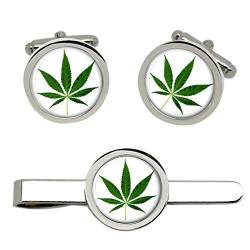 Giftshop UK Marijunana Cannabis Blatt Manschettenknöpfe und Krawatte Clip Set von Giftshop UK