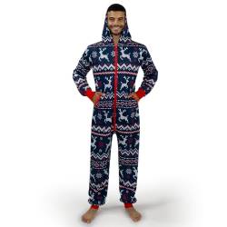 Giggling Getup Erwachsene Weihnachtsfadenpyjama, Männer losen Weihnachts -Pyjama, nordische Druckmuster Urlaubs -Overalls Blau (L) von Giggling Getup