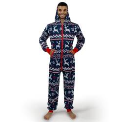 Giggling Getup Erwachsene Weihnachtsfadenpyjama, Männer losen Weihnachts -Pyjama, nordische Druckmuster Urlaubs -Overalls Blau (S) von Giggling Getup