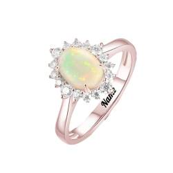 Art-Deco-Opal-Verlobungsring, natürliche ovale Opalringe for Frauen, Weiß-/Rosé-/Gelbgold, Ehering aus 925er Sterlingsilber, Geschenk for Sie (Color : Rose Gold, Size : 57(18.1)) von Gigirom