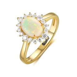 Art-Deco-Opal-Verlobungsring, natürliche ovale Opalringe for Frauen, Weiß-/Rosé-/Gelbgold, Ehering aus 925er Sterlingsilber, Geschenk for Sie (Color : Yellow Gold, Size : 57(18.1)) von Gigirom