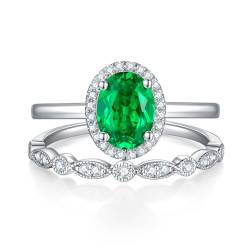 Diamant-Smaragd-Ring-Sets im Ovalschliff for Frauen, einzigartiger Smaragd-Verlobungsring, S925 Sterling Silber 10K 14K 18K, Muttertagsgeschenke (Color : S925, Size : 49.3(15.7)) von Gigirom