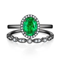 Diamant-Smaragd-Ring-Sets im Ovalschliff for Frauen, einzigartiger Smaragd-Verlobungsring, S925 Sterling Silber 10K 14K 18K, Muttertagsgeschenke (Color : S925, Size : 49.3(15.7)) von Gigirom