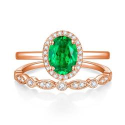 Diamant-Smaragd-Ring-Sets im Ovalschliff for Frauen, einzigartiger Smaragd-Verlobungsring, S925 Sterling Silber 10K 14K 18K, Muttertagsgeschenke (Color : S925, Size : 52(16.6)) von Gigirom