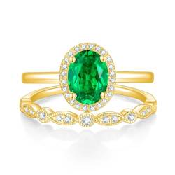 Diamant-Smaragd-Ring-Sets im Ovalschliff for Frauen, einzigartiger Smaragd-Verlobungsring, S925 Sterling Silber 10K 14K 18K, Muttertagsgeschenke (Color : S925, Size : 52(16.6)) von Gigirom