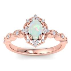 Einzigartiger Opal-Verlobungsring for Frauen, ovaler Opalring, Ehering, Solitär-Geburtssteinring aus 10 Karat Gold for Sie (Color : Rose Gold, Size : 58(18.5)) von Gigirom