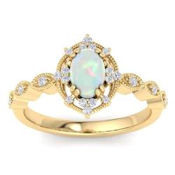 Einzigartiger Opal-Verlobungsring for Frauen, ovaler Opalring, Ehering, Solitär-Geburtssteinring aus 10 Karat Gold for Sie (Color : Yellow Gold, Size : 62(19.7)) von Gigirom