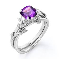 Gigirom Natürliches Amethyst-Ring-Set for Frauen, Amethyst-Verlobungsring im Birnenschliff, Ring aus 925er Sterlingsilber, Jahrestag, Geburtstag, Schmuck, Geschenke for Sie (Size : 61(19.4)) von Gigirom