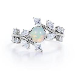 Gigirom Runder Blattrebenzweig-Opal-Damenring, 925er Sterlingsilber, natürlicher Opal-Verlobungs- und Ehering, perfektes Geschenk for Sie (Size : 50.6(16.1)) von Gigirom