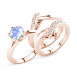 Gigirom Verlobungsring-Set mit natürlichem Mondstein, Regenbogen-Mondstein-Ring for Frauen, Ehering aus 925er Sterlingsilber, Jubiläums-Versprechensring for Sie (Color : Rose Gold, Size : 49.3(15.7)) von Gigirom