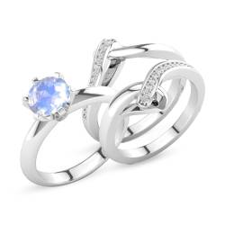 Gigirom Verlobungsring-Set mit natürlichem Mondstein, Regenbogen-Mondstein-Ring for Frauen, Ehering aus 925er Sterlingsilber, Jubiläums-Versprechensring for Sie (Color : White gold, Size : 57(18.1)) von Gigirom