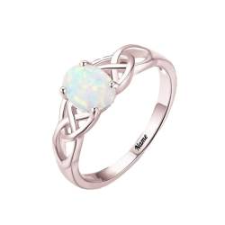 Natürliche ovale Opalringe for Frauen, Art-Deco-Opal-Verlobungsring, Weiß-/Rosé-/Gelbgold, Ehering aus 925er Sterlingsilber for Sie (Color : Rose Gold, Size : 53(16.9)) von Gigirom