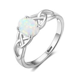 Natürliche ovale Opalringe for Frauen, Art-Deco-Opal-Verlobungsring, Weiß-/Rosé-/Gelbgold, Ehering aus 925er Sterlingsilber for Sie (Color : Silver, Size : 58(18.5)) von Gigirom