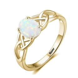 Natürliche ovale Opalringe for Frauen, Art-Deco-Opal-Verlobungsring, Weiß-/Rosé-/Gelbgold, Ehering aus 925er Sterlingsilber for Sie (Color : Yellow Gold, Size : 54.4(17.3)) von Gigirom