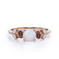 Runde Opalringe for Frauen, Verlobungsring mit natürlichem Opal, Ehering aus 925er Sterlingsilber mit rosafarbenem Opal, Jubiläums-Versprechensring-Geschenk for Sie ( Color : Rose Gold , Size : 54.4(1 von Gigirom