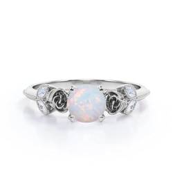 Runde Opalringe for Frauen, Verlobungsring mit natürlichem Opal, Ehering aus 925er Sterlingsilber mit rosafarbenem Opal, Jubiläums-Versprechensring-Geschenk for Sie ( Color : White gold , Size : 60(19 von Gigirom