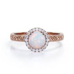 Verlobungsring mit natürlichem Opal, runder Opalring for Frauen, S925 Sterling Silber Weißgold/Roségold, romantischer Braut-Geburtstagsring for Frau (Color : Rose Gold, Size : 52(16.6)) von Gigirom