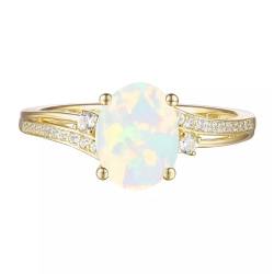 Verlobungsringe mit natürlichem Opal for Frauen, Gelbgold 925 Sterling Silber/10K/14K/18K Opalring, Verlobungsring for Braut, romantisches Geburtstagsring-Geschenk (Color : 18K, Size : 53(16.9)) von Gigirom