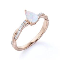 Von der Natur inspirierter Opal- und Moissanit-Ring, natürlicher Opalring for Frauen, Oktober-Geburtssteinring, Verlobungsversprechen-Ehering-Geschenk for Sie ( Color : Rose Gold , Size : 49.3(15.7) ) von Gigirom