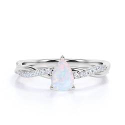 Von der Natur inspirierter Opal- und Moissanit-Ring, natürlicher Opalring for Frauen, Oktober-Geburtssteinring, Verlobungsversprechen-Ehering-Geschenk for Sie ( Color : Silver , Size : 54.4(17.3) ) von Gigirom