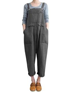 Gihuo Damen Mode Baggy Lose Leinen Overall Jumpsuit, GRAU, X-Large von Gihuo
