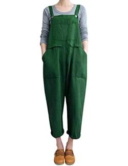 Gihuo Damen Mode Baggy Lose Leinen Overalls Jumpsuit, Dunkelgrün, Large von Gihuo