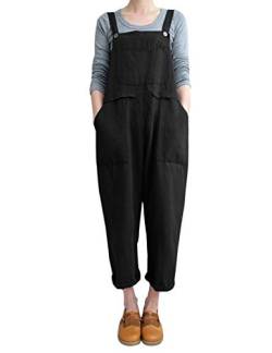 Gihuo Damen Mode Baggy Lose Leinen Overalls Jumpsuit, Schwarz, X-Large von Gihuo