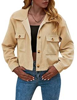 Gihuo Damen Mode Cropped Shacket Button Down Cord Shacket Jacken, Lightkhaki, XS von Gihuo