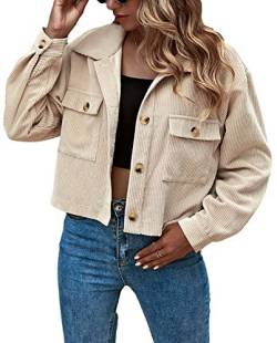 Gihuo Damen Mode Cropped Shacket Button Down Cord Shacket Jacken, aprikose, Klein von Gihuo