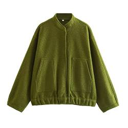 Gihuo Damen Oversized Wollmischung Jacken Button Down Casual Varsity Jacke mit Taschen 2023, Armee, S von Gihuo
