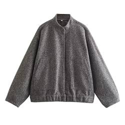 Gihuo Damen Oversized Wollmischung Jacken Button Down Casual Varsity Jacke mit Taschen 2023, Dunkelgrau, S von Gihuo