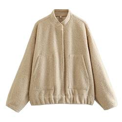 Gihuo Damen Oversized Wollmischung Jacken Button Down Casual Varsity Jacke mit Taschen 2023, Khaki, S von Gihuo