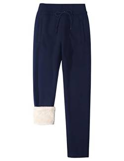 Gihuo Damen Winter Fleece Hose Sherpa Gefüttert Sweatpants Active Running Jogger Pants, navy, S von Gihuo