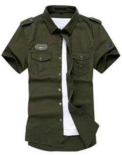 Gihuo Herren Kurzarm-Militärhemd mit Knopfleiste Armee Taktisches Hemd, Grün (Army Green), XL von Gihuo