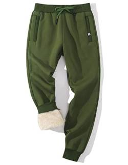 Gihuo Herren Sherpa Gefüttert Athletic Sweatpants Winter Warm Track Pants, 01 Armygreen (gerippte Bündchen), Mittel von Gihuo