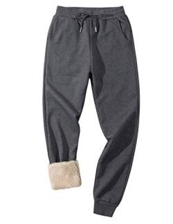 Gihuo Herren Winter Fleece Hose Sherpa gefütterte Jogginghose Active Running Jogger Pants, #1 Dunkelgrau (gerippte Manschette), XXL von Gihuo