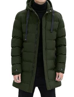 Gihuo Herren Winter Puffer Jacke Kapuze Reißverschluss Up Lange Mantel Warm Gesteppte Daunenjacken mit Taschen, Army Grün, M von Gihuo