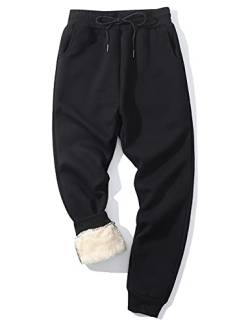 Gihuo Herren Winter Warm Fleece Pants Sherpa Fleece Gefüttert Jogginghose Sweatpants, 02 Schwarz (gerippte Ärmelbündchen), Mittel von Gihuo