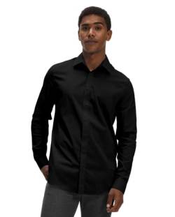 Fremont Classic - Regular fit Hemd Herren schwarz Gr. S - Langarm Herrenhemd aus Bügelleichte Baumwolle & Stretch - ideale Business Hemden für Männer von Gilby Park