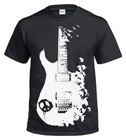 Banksy T-Shirt, Motiv: Band Gitarre, Metall, Frieden, Musik, Krähe, Gothic, Tattoo, Geschenk Gr. S, Schwarz von Gildan