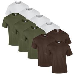 Gildan 10 T Shirts Heavy Cotton M L XL XXL 3XL 4XL 5XL Diverse Farben auswählbar, 4X Weiss, 3X Military Green, 3X Dark Chocolate + 1 HL-Kauf Block, XXL von Gildan