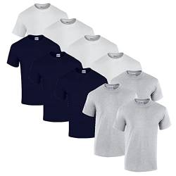 Gildan 10 T Shirts Heavy Cotton M L XL XXL 3XL 4XL 5XL Diverse Farben auswählbar, 4X Weiss, 3X Navy, 3X Sportgrey + 1 HL-Kauf Block, L von Gildan