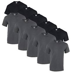 Gildan 10 T Shirts Heavy Cotton M L XL XXL 3XL 4XL 5XL Diverse Farben auswählbar, 5X Schwarz, 5X Dark Heather + 1 HL-Kauf Block, M von Gildan