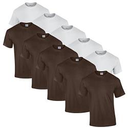 Gildan 10 T Shirts Heavy Cotton M L XL XXL 3XL 4XL 5XL Diverse Farben auswählbar, 5X Weiss, 5X Dark Chocolate + 1 HL-Kauf Block, XXL von Gildan